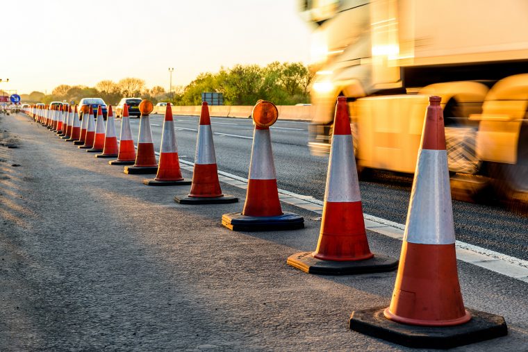 Construction cones on road